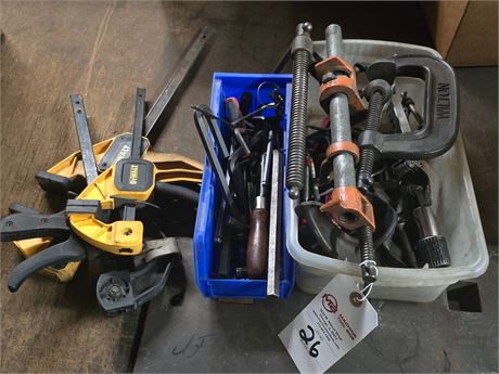 Lot of Assorted Clamps, Files and Hand Tools