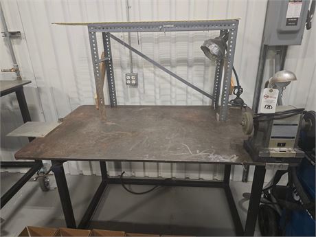 Steel Table with Attached Sears Roebuck Bench Grinder