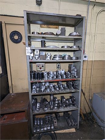 Shelving Unit with Assorted Chuck Jaws & Tools