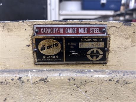 DI ACRO SHEAR MODEL 36 16 GAUGE MILD STEEL CAPACITY