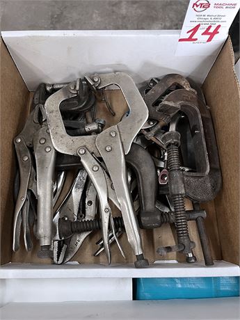 Assortment of  C-Clamps, and Vise Grips