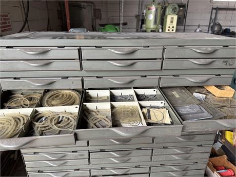 36 Drawer Steel Storage Cabinet, Containing Assorted Pantograph Letters