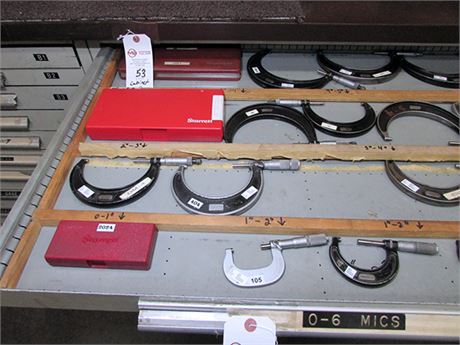 (24) 0-8" Micrometers in 2 Cabinet Drawers