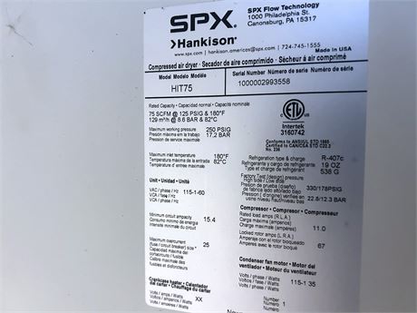 HANKINSON SPX FLOW TECHNOLOGY HIT 75 DRYER