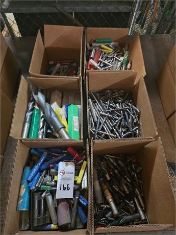 Lot of (6) Boxes of Assorted Drills, End Mills, Taps and Reamers