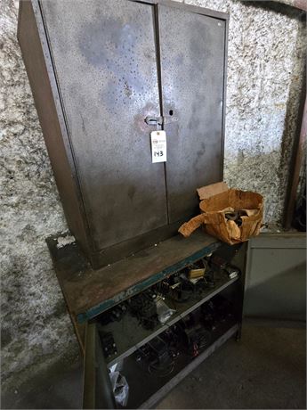 Lot of (4) Steel Cabinets and Table with Contents