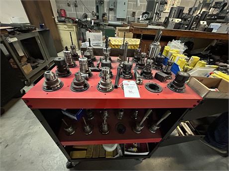 3 Tier Rolling Tool Holder Rack w/ Assorted Holder and Tooling