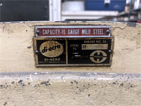 DI ACRO SHEAR MODEL 36 16 GAUGE MILD STEEL CAPACITY
