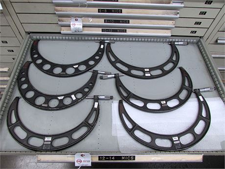 (10) 12"-15" Micrometers in 2 Cabinet Drawers