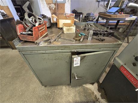 2-Door Steel Cabinet with Assorted Lathe Accessories