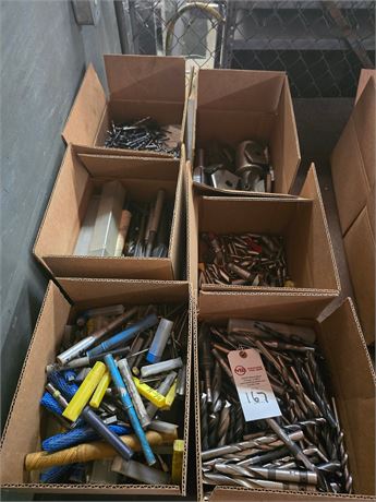 Lot of (6) Boxes of Assorted Drills, End Mills, Taps and Reamers