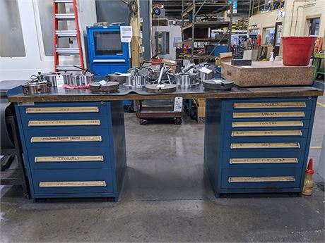 96"x30" Workbench with (2) Stanley Vidmar Heavy Duty Parts Storage Cabinets
