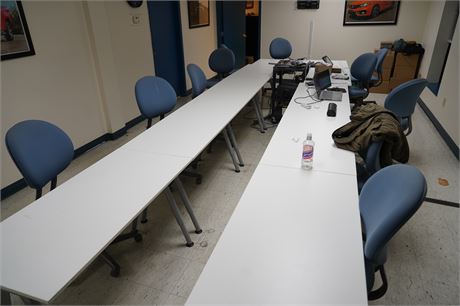 U SHAPED CONFERENCE TABLE WITH (11) ROLLING OFFICE CHAIRS